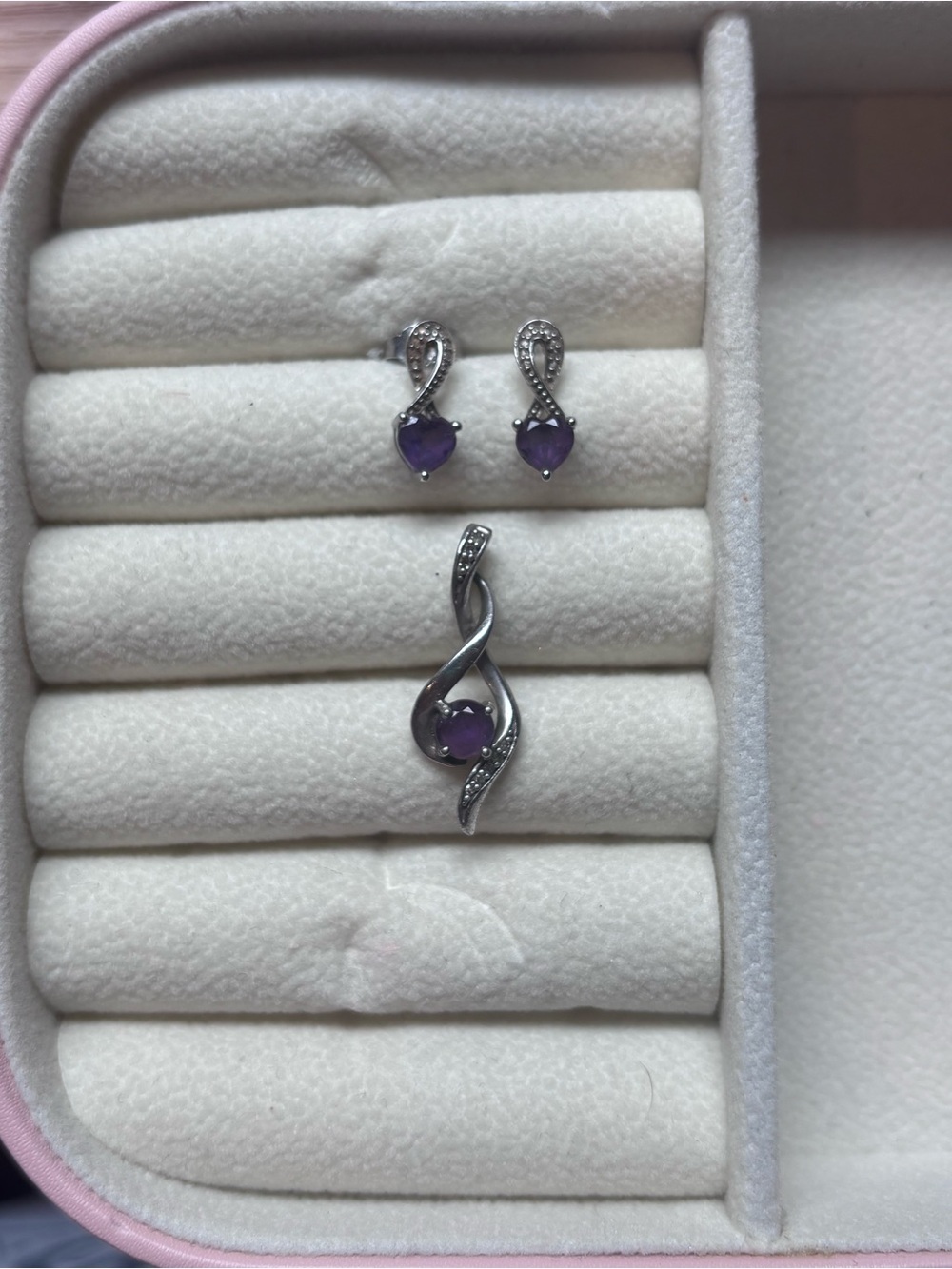 Sterling Silver Amethyst Heart Earrings and Necklace